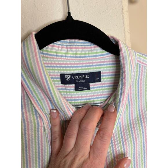 Daniel Cremieux Classics Shirt Mens Pastel Striped Seersucker Button Up Shirt L - Picture 3 of 6